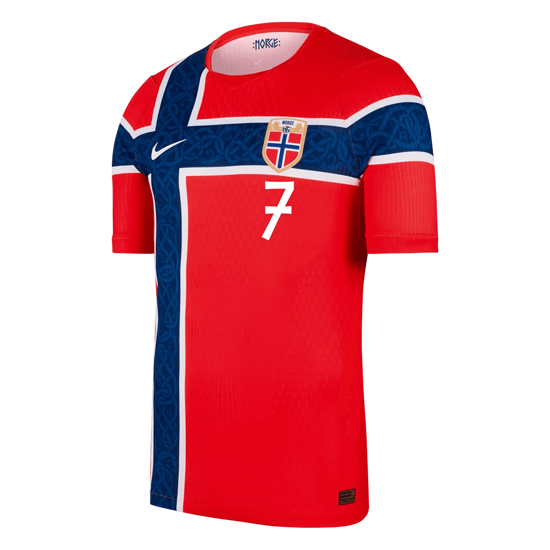 SØRLOTH #7 Men's Norway World Cup 2026 Player Version Home Soccer Jersey - Slim Fit