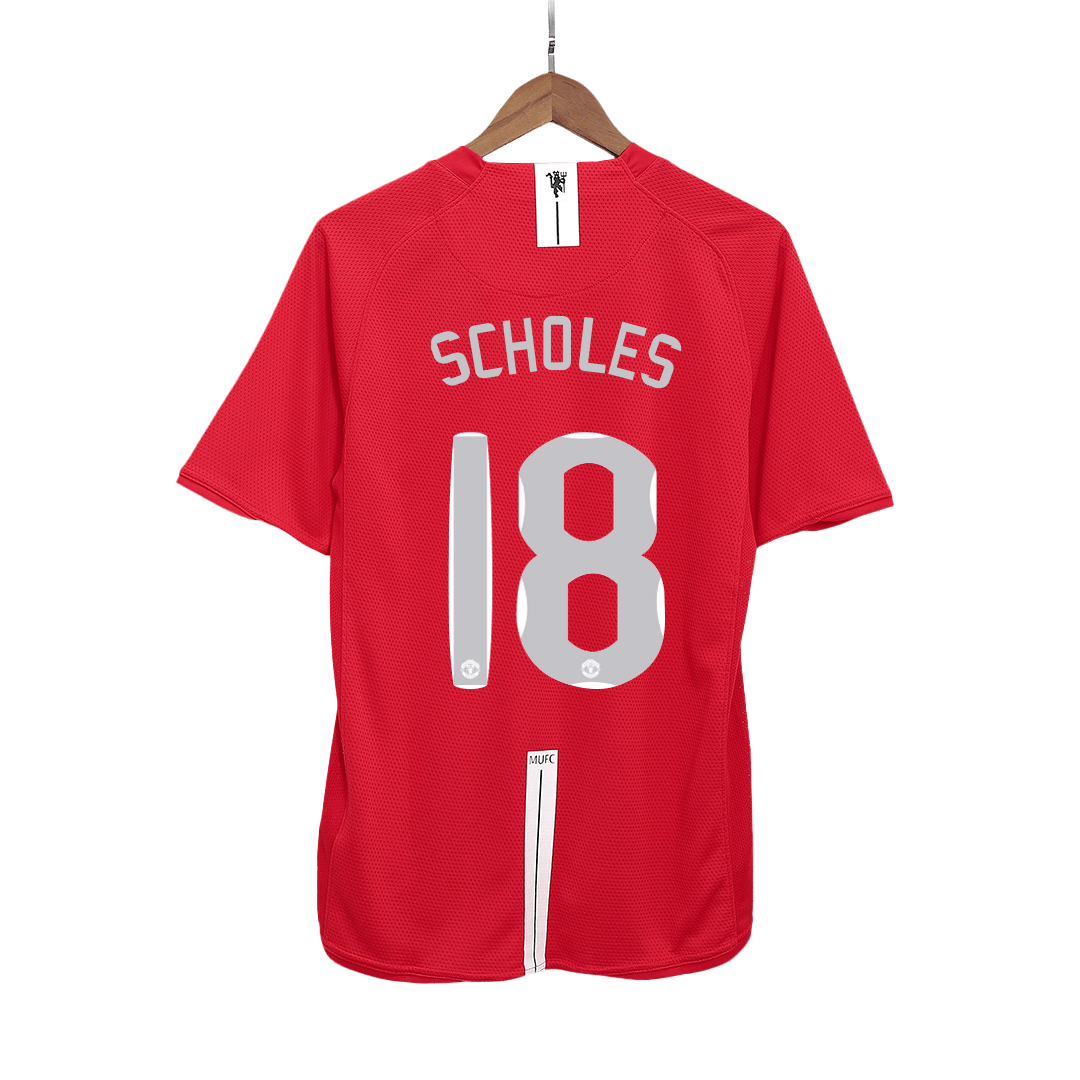 Retro SCHOLES #18 Men's Manchester United UCL Final 2007/08 Home Soccer Jersey