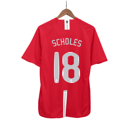 Retro SCHOLES #18 Men's Manchester United UCL Final 2007/08 Home Soccer Jersey