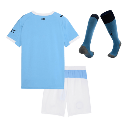 Kid's Manchester City 2025/26 Home Soccer Jersey Full Kit