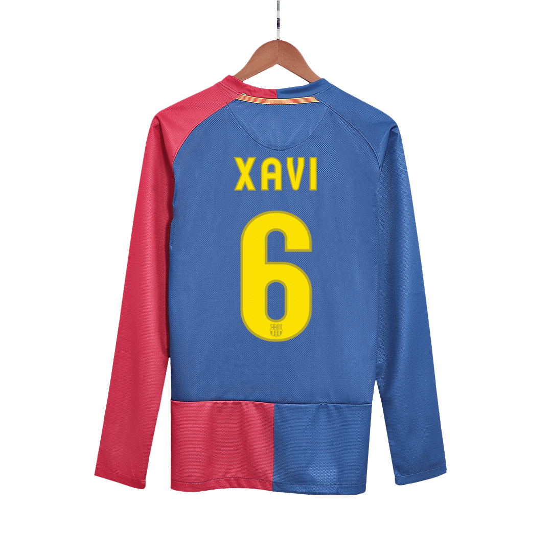 Retro XAVI #6 Men's Barcelona UCL UCL Final 2008/09 Home Long Sleeve Soccer Jersey