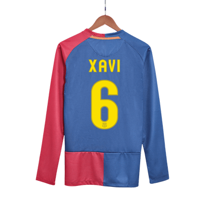 Retro XAVI #6 Men's Barcelona UCL UCL Final 2008/09 Home Long Sleeve Soccer Jersey