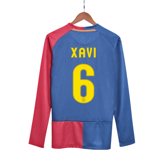 Retro XAVI #6 Men's Barcelona UCL UCL Final 2008/09 Home Long Sleeve Soccer Jersey