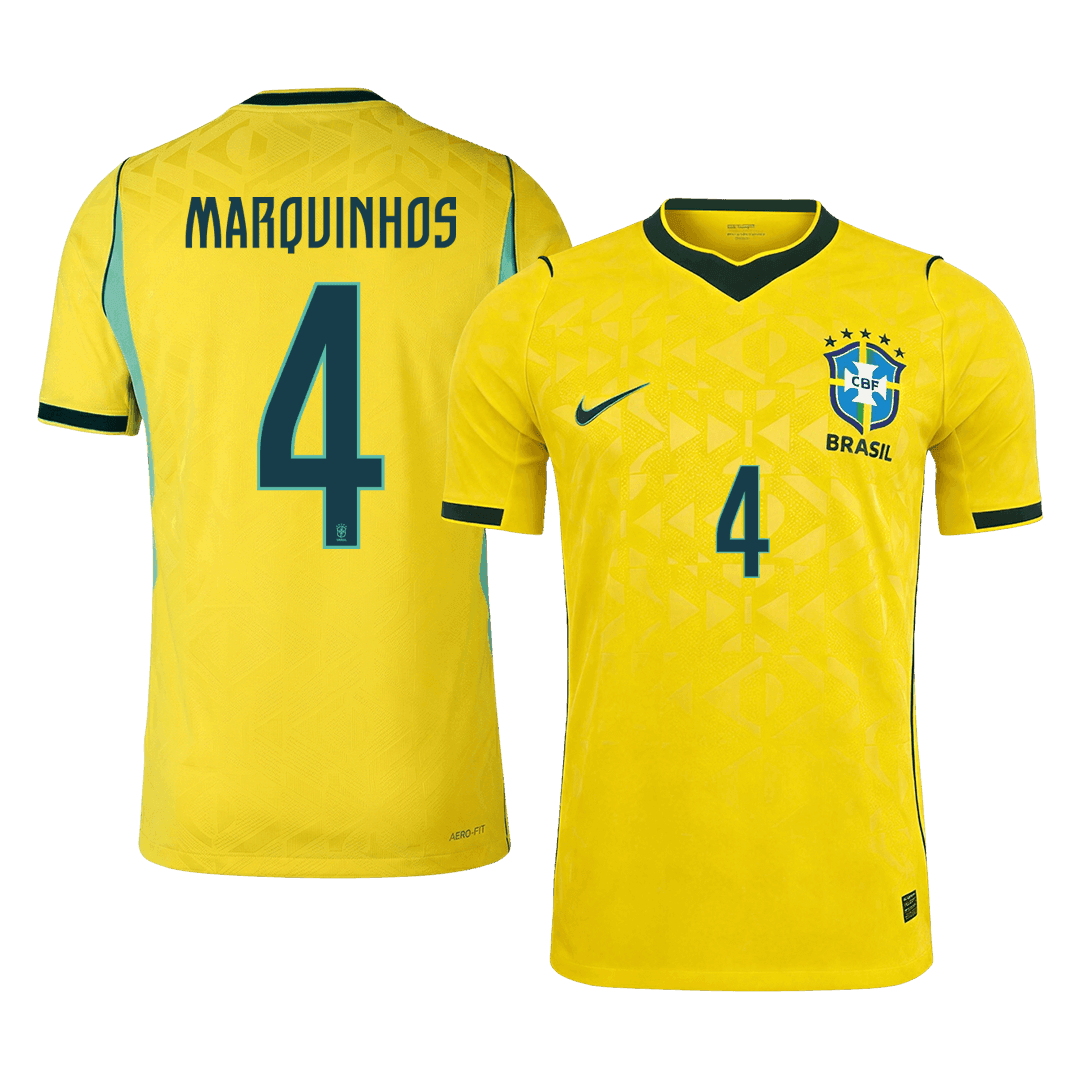 MARQUINHOS #4 Men's Brazil World Cup 2026 Player Version Home Soccer Jersey - Slim Fit