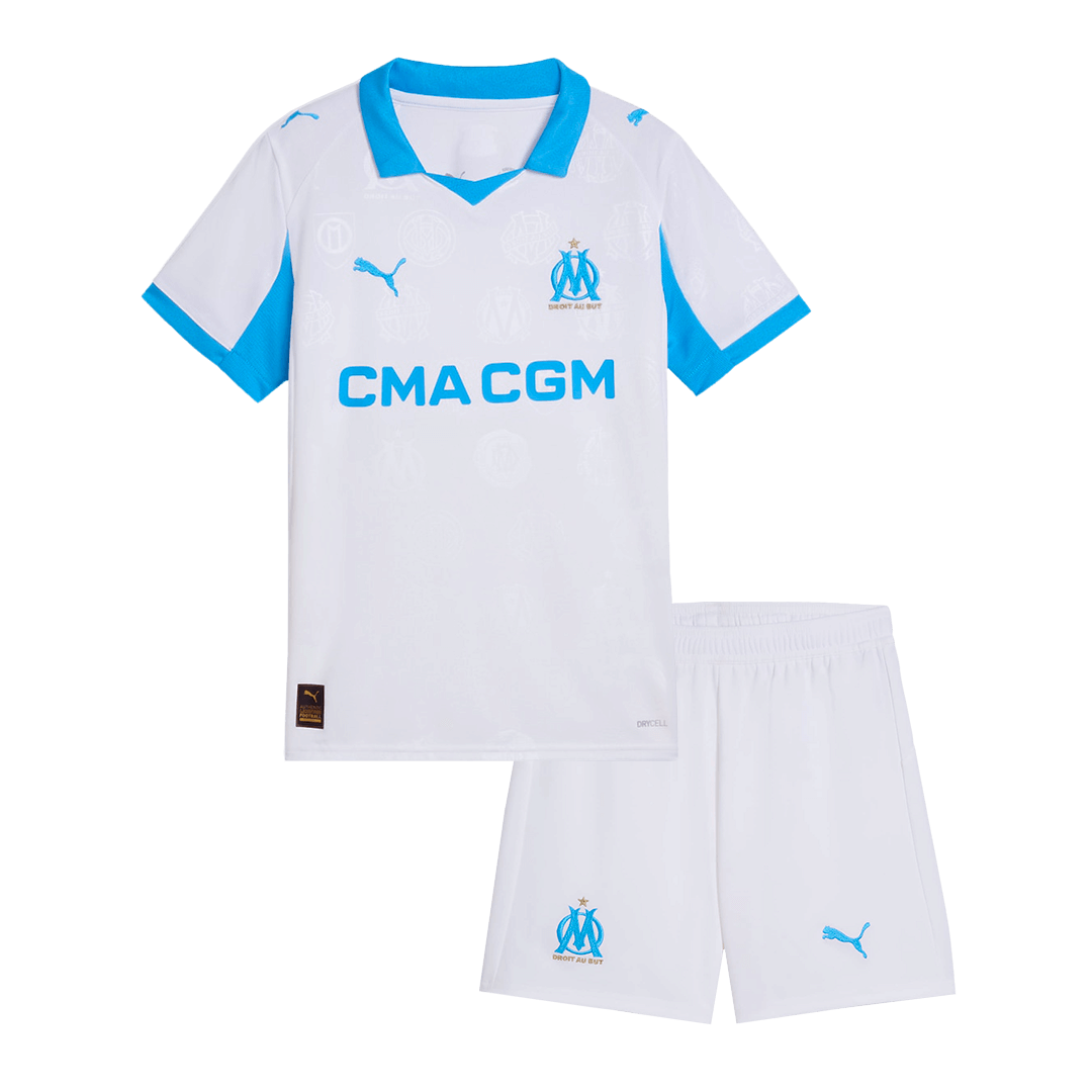 Kid's Marseille 2025/26 Home Soccer Jersey Kit