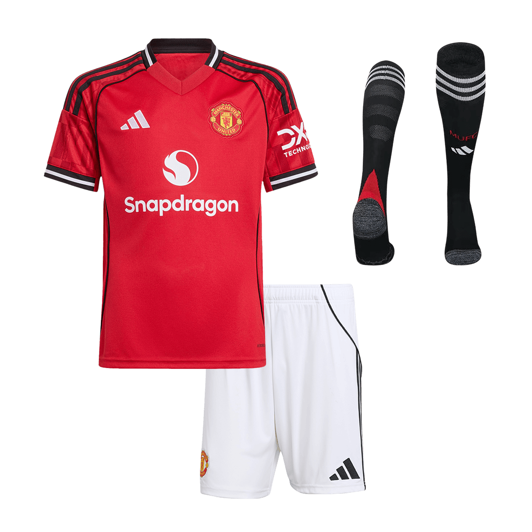 Kid's Manchester United 2025/26 Home Soccer Jersey Full Kit