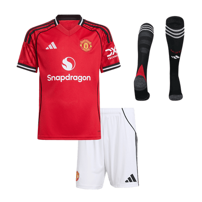 Kid's Manchester United 2025/26 Home Soccer Jersey Full Kit