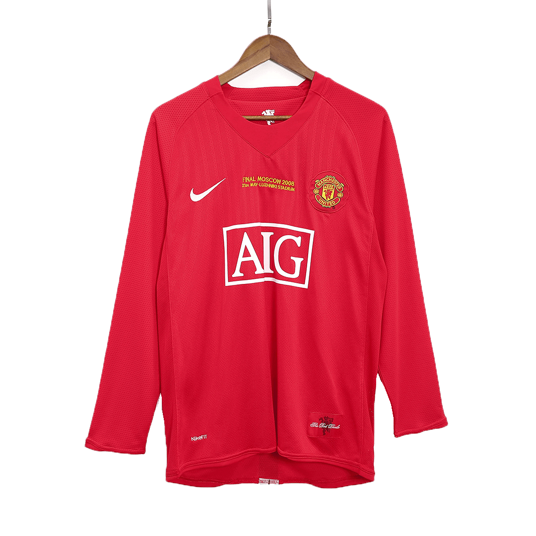 Retro SCHOLES #18 Men's Manchester United UCL Final 2007/08 Home Long Sleeve Soccer Jersey