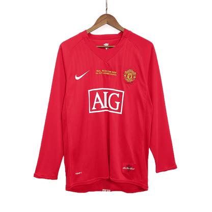 Retro SCHOLES #18 Men's Manchester United UCL Final 2007/08 Home Long Sleeve Soccer Jersey