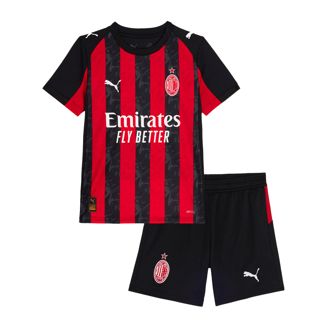 Kid's AC Milan 2025/26 Home Soccer Jersey Kit