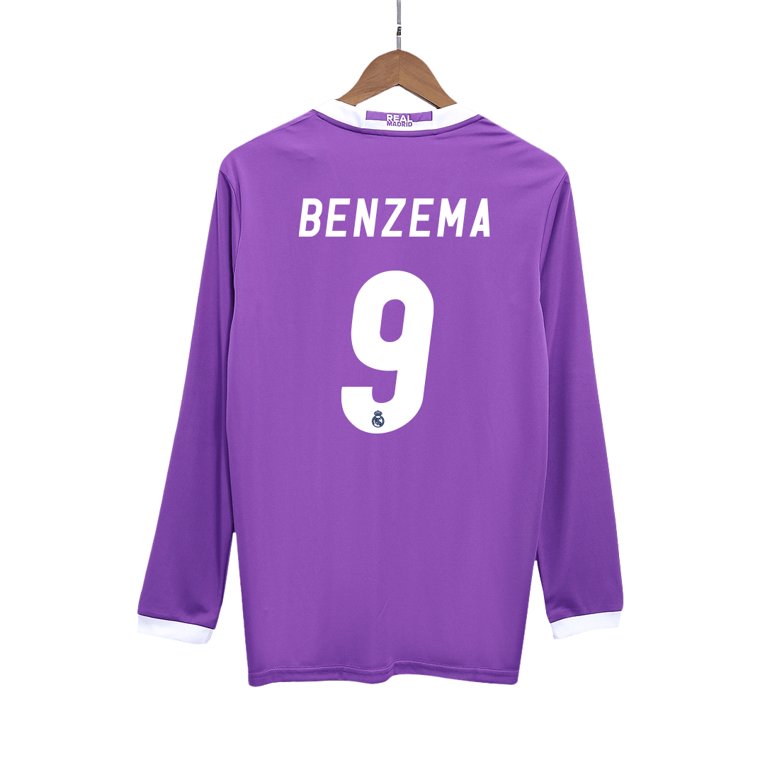 Retro BENZEMA #9 Men's Real Madrid 2016/17 Away Long Sleeve Soccer Jersey