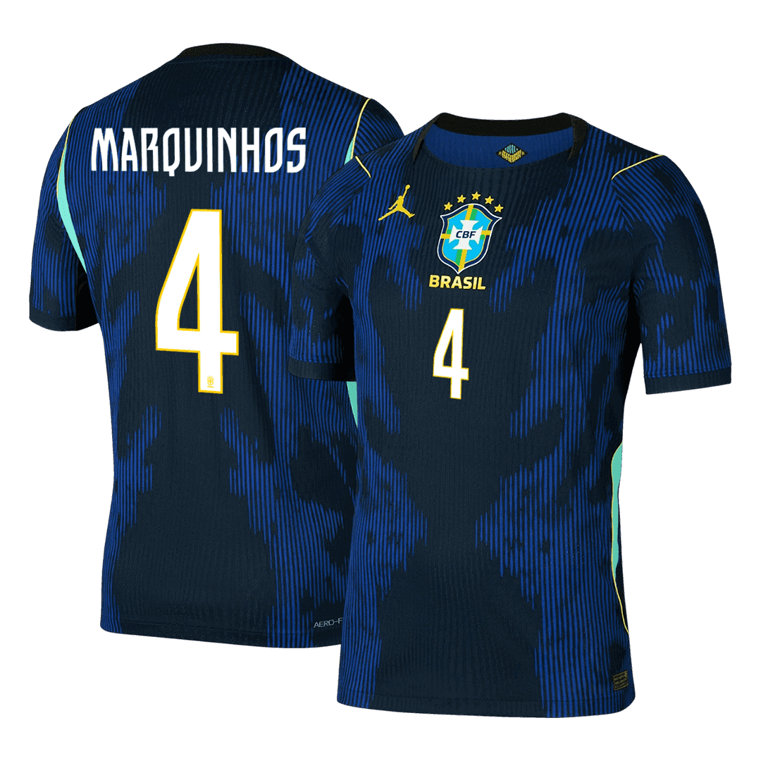 MARQUINHOS #4 Men's Brazil World Cup 2026 Player Version Away Soccer Jersey - Slim Fit