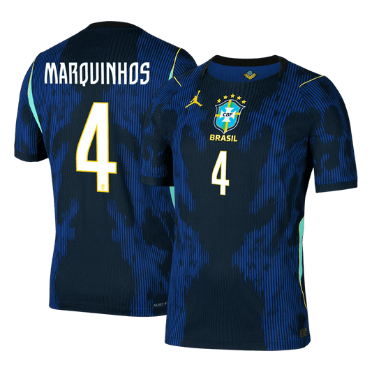 MARQUINHOS #4 Men's Brazil World Cup 2026 Player Version Away Soccer Jersey - Slim Fit