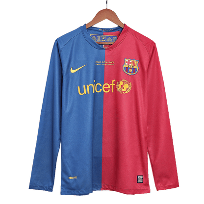Retro A.INIESTA #8 Men's Barcelona UCL UCL Final 2008/09 Home Long Sleeve Soccer Jersey