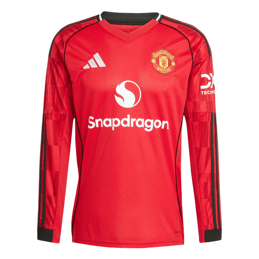 Men's Manchester United 2025/26 Home Long Sleeve Soccer Jersey