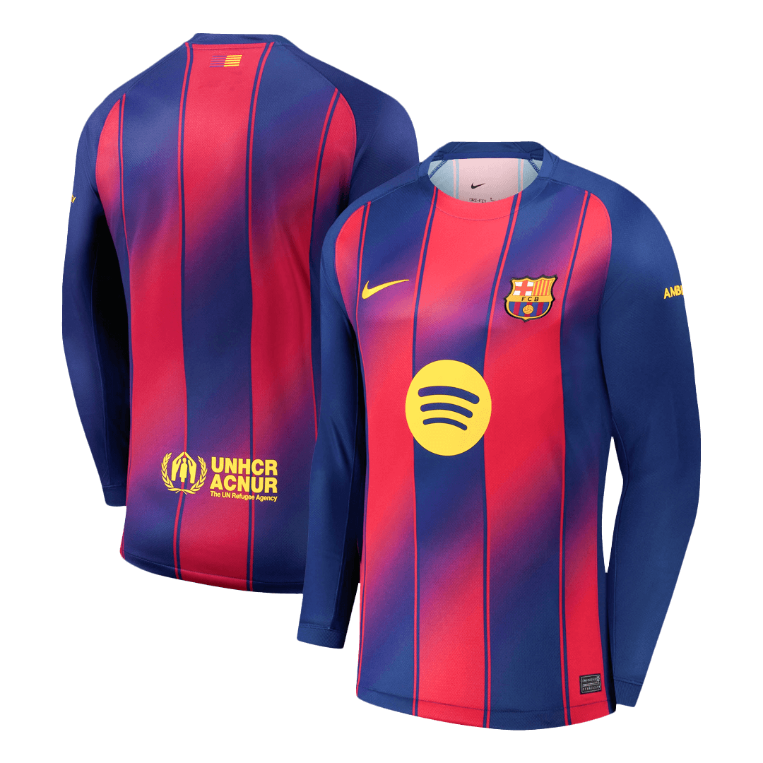 Men's Barcelona 2025/26 Home Long Sleeve Soccer Jersey