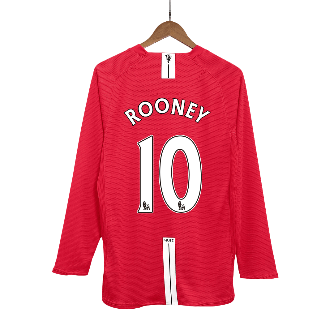 Retro ROONEY #10 Men's Manchester United 2007/08 Home Long Sleeve Soccer Jersey