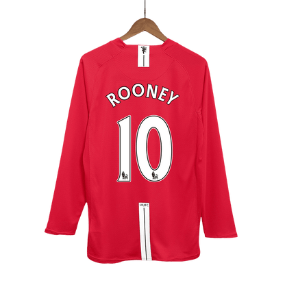 Retro ROONEY #10 Men's Manchester United 2007/08 Home Long Sleeve Soccer Jersey