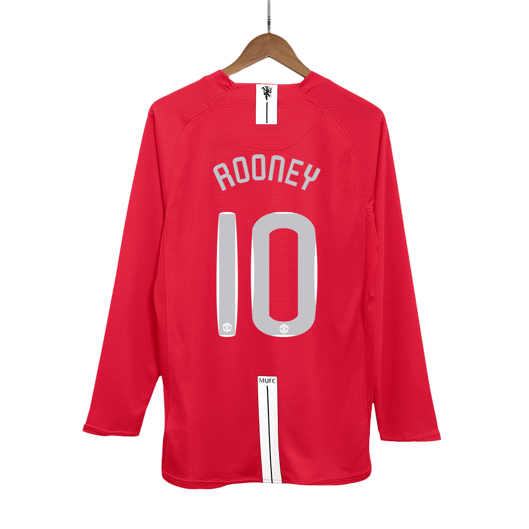 Retro ROONEY #10 Men's Manchester United UCL Final 2007/08 Home Long Sleeve Soccer Jersey