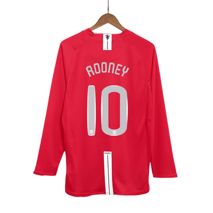 Retro ROONEY #10 Men's Manchester United UCL Final 2007/08 Home Long Sleeve Soccer Jersey