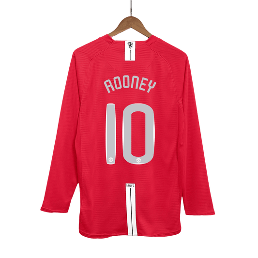 Retro ROONEY #10 Men's Manchester United UCL Final 2007/08 Home Long Sleeve Soccer Jersey