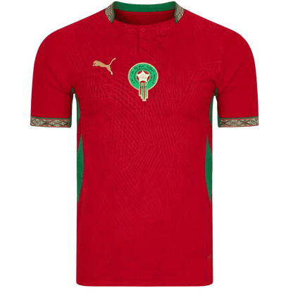 Men's Morocco 2026 Player Version home jersey front in red and green