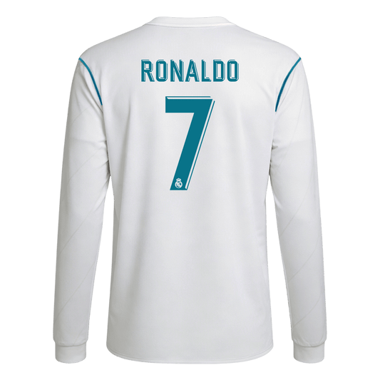 Retro RONALDO #7 Men's Real Madrid 2017/18 Home Long Sleeve Soccer Jersey