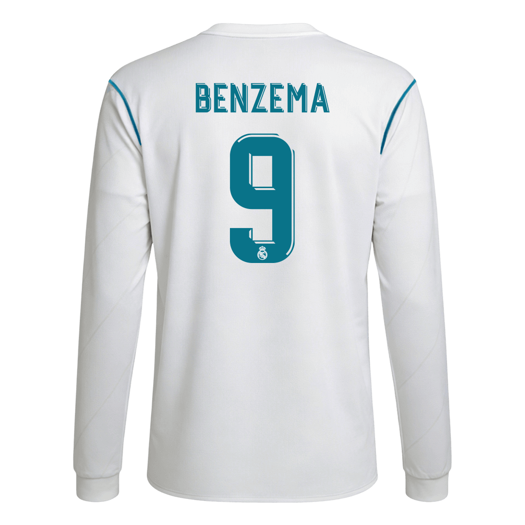 Retro BENZEMA #9 Men's Real Madrid 2017/18 Home Long Sleeve Soccer Jersey