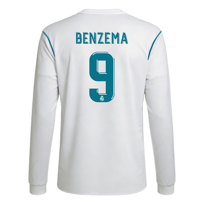 Retro BENZEMA #9 Men's Real Madrid 2017/18 Home Long Sleeve Soccer Jersey