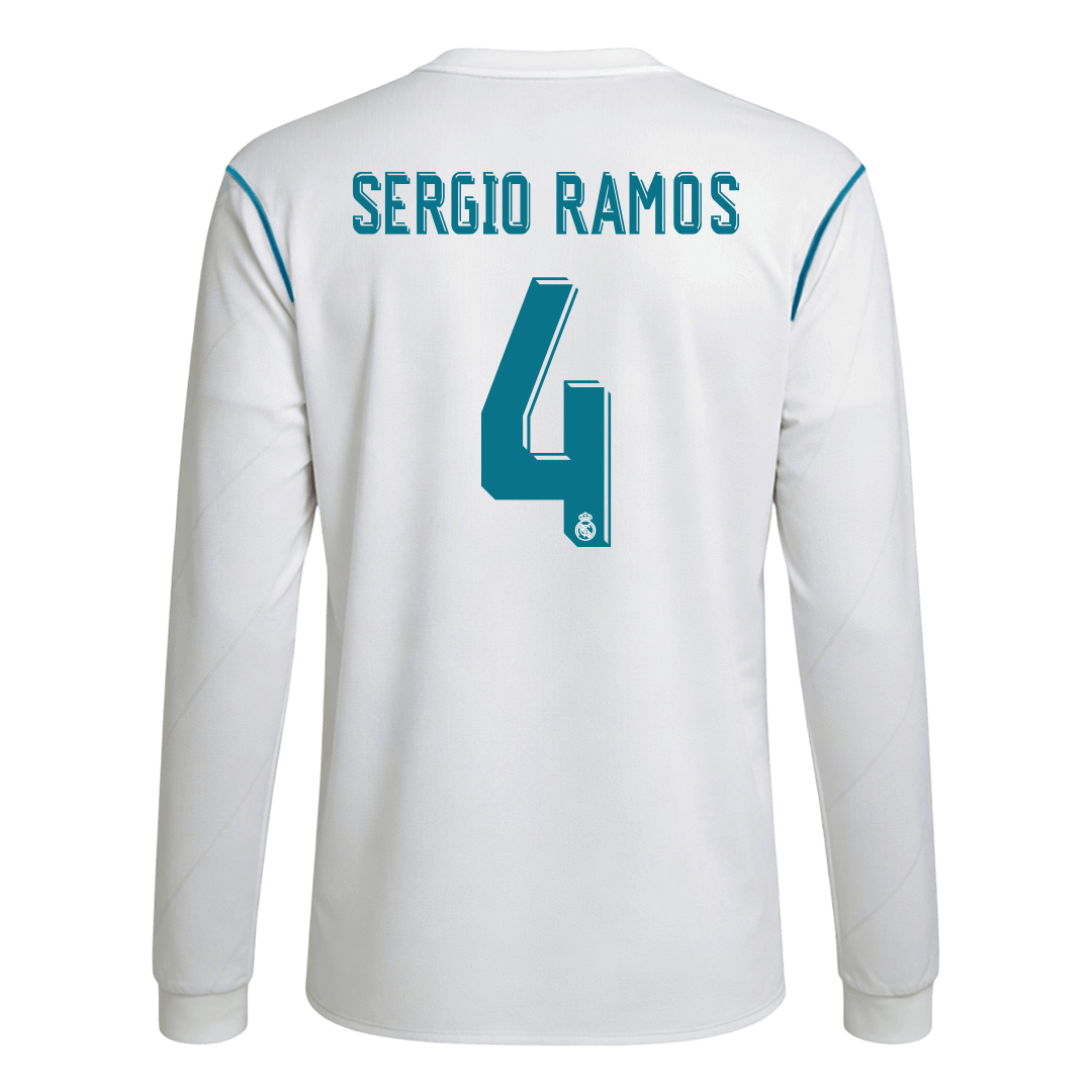 Retro SERGIO RAMOS #4 Men's Real Madrid 2017/18 Home Long Sleeve Soccer Jersey