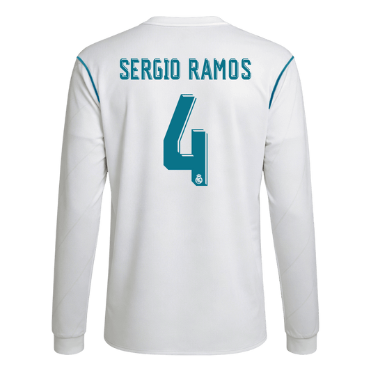 Retro SERGIO RAMOS #4 Men's Real Madrid 2017/18 Home Long Sleeve Soccer Jersey