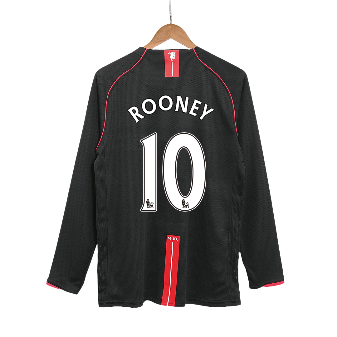 Retro ROONEY #10 Men's Manchester United 2007/08 Away Long Sleeve Soccer Jersey