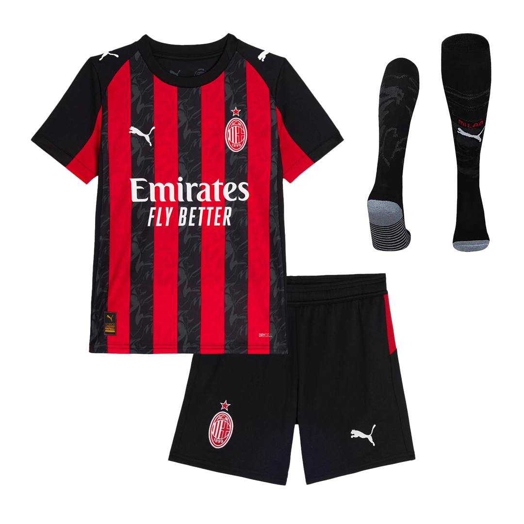 Kid's AC Milan 2025/26 Home Soccer Jersey Full Kit
