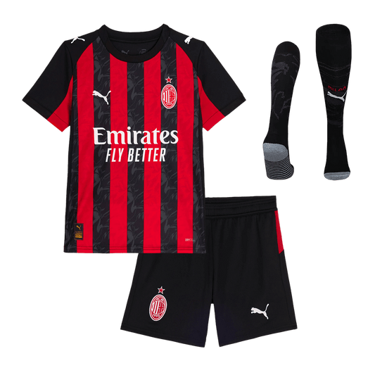 Kid's AC Milan 2025/26 Home Soccer Jersey Full Kit