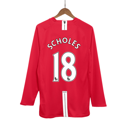 Retro SCHOLES #18 Men's Manchester United 2007/08 Home Long Sleeve Soccer Jersey