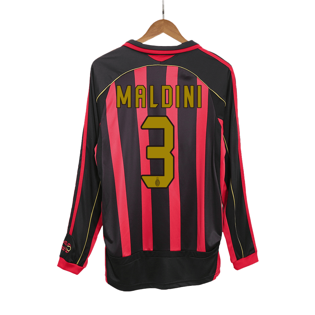 Retro MALDINI #3 Men's AC Milan 2006/07 Home Long Sleeve Soccer Jersey