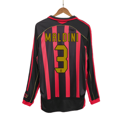 Retro MALDINI #3 Men's AC Milan 2006/07 Home Long Sleeve Soccer Jersey