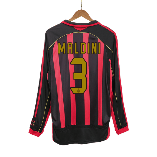 Retro MALDINI #3 Men's AC Milan 2006/07 Home Long Sleeve Soccer Jersey