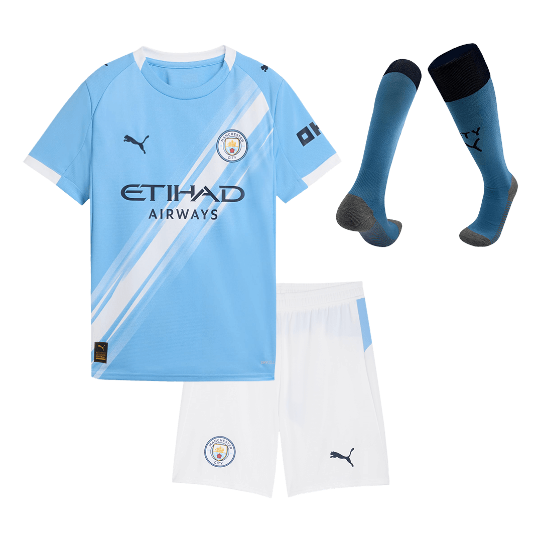 Kid's Manchester City 2025/26 Home Soccer Jersey Full Kit