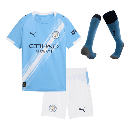 Kid's Manchester City 2025/26 Home Soccer Jersey Full Kit