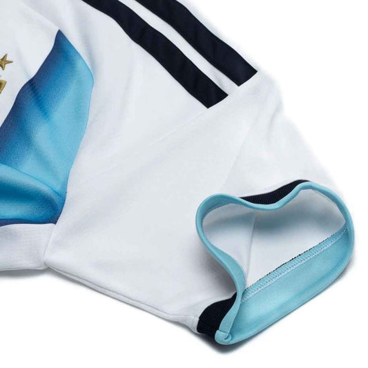 Argentina World Cup 2026 Home Jersey Premium Final Match product detail view 2 showing sky-blue and white vertical stripes with black shoulder accents and gold chest details