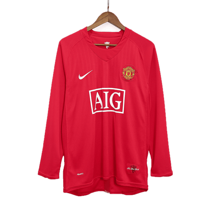 Retro SCHOLES #18 Men's Manchester United 2007/08 Home Long Sleeve Soccer Jersey
