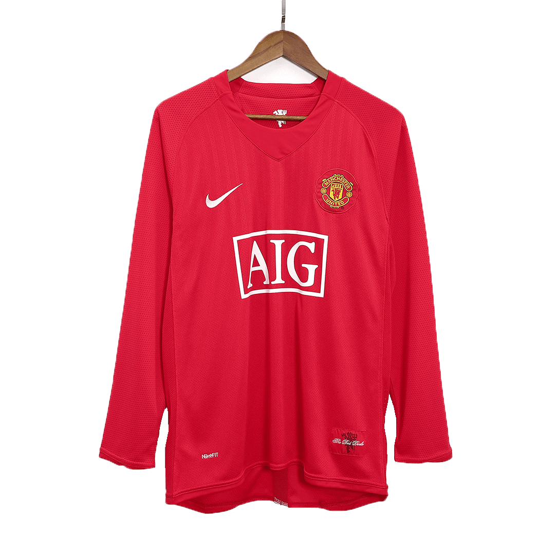 Retro Men's Manchester United 2007/08 Home Long Sleeve Soccer Jersey