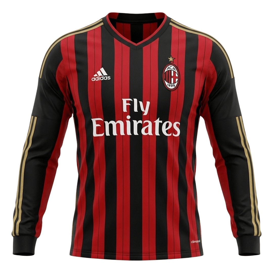 Retro Men's AC Milan 2013/14 Home Long Sleeve Soccer Jersey