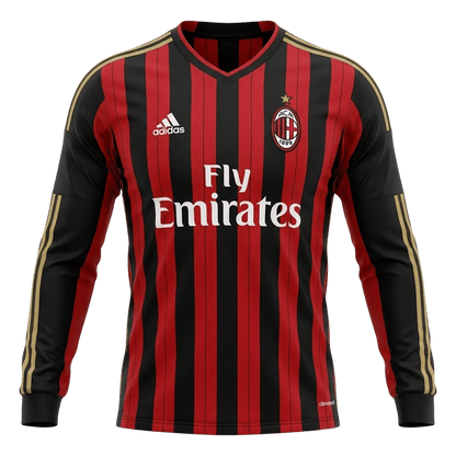 Retro Men's AC Milan 2013/14 Home Long Sleeve Soccer Jersey