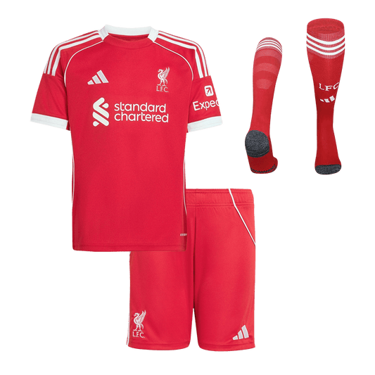 Kid's Liverpool 2025/26 Home Soccer Jersey Full Kit