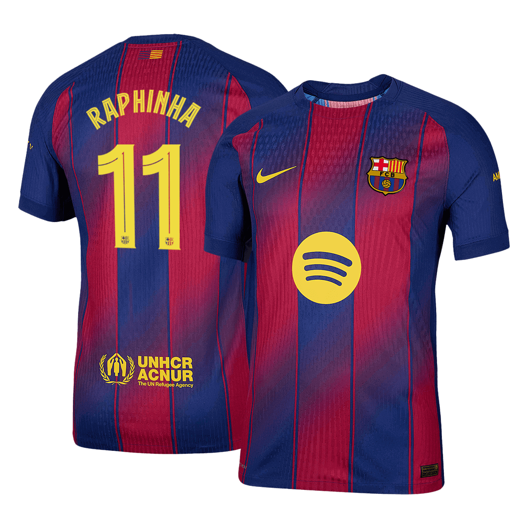 RAPHINHA #11 Men's Barcelona UCL 2025/26 Player Version Home Soccer Jersey - Slim Fit