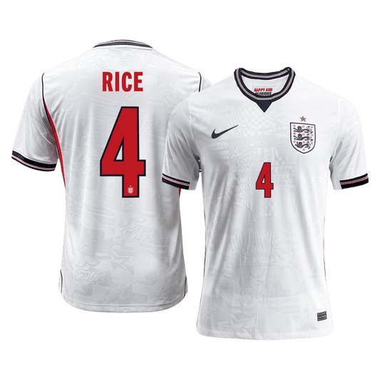 RICE #4 Men's England World Cup 2026 Player Version Home Soccer Jersey - Slim Fit