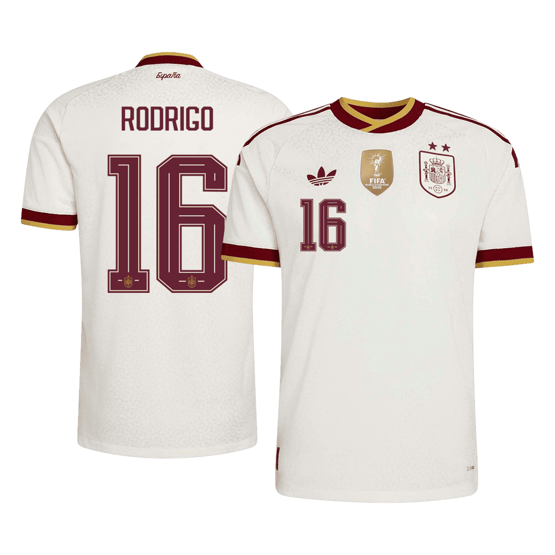 RODRIGO #16 Men's Spain World Cup 2026 Player Version Champion Edition Away Soccer Jersey