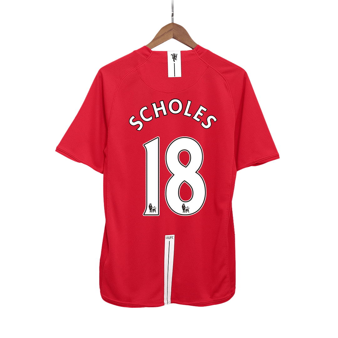 Retro SCHOLES #18 Men's Manchester United 2007/08 Home Soccer Jersey